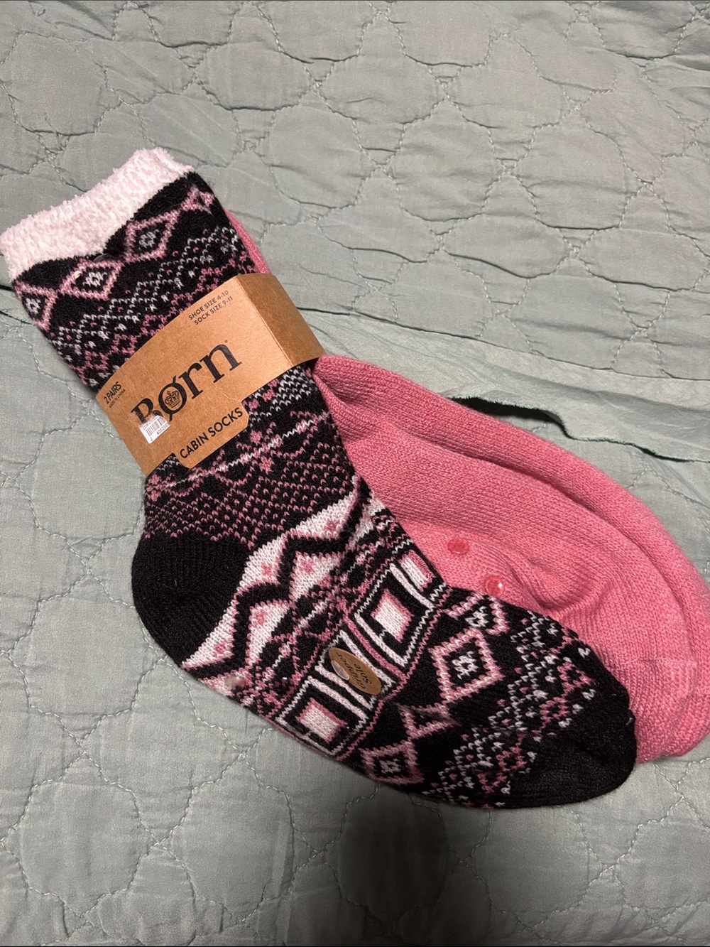 Born Pink & Black Patterned Cabin Socks - Women's Cozy Crew Pair